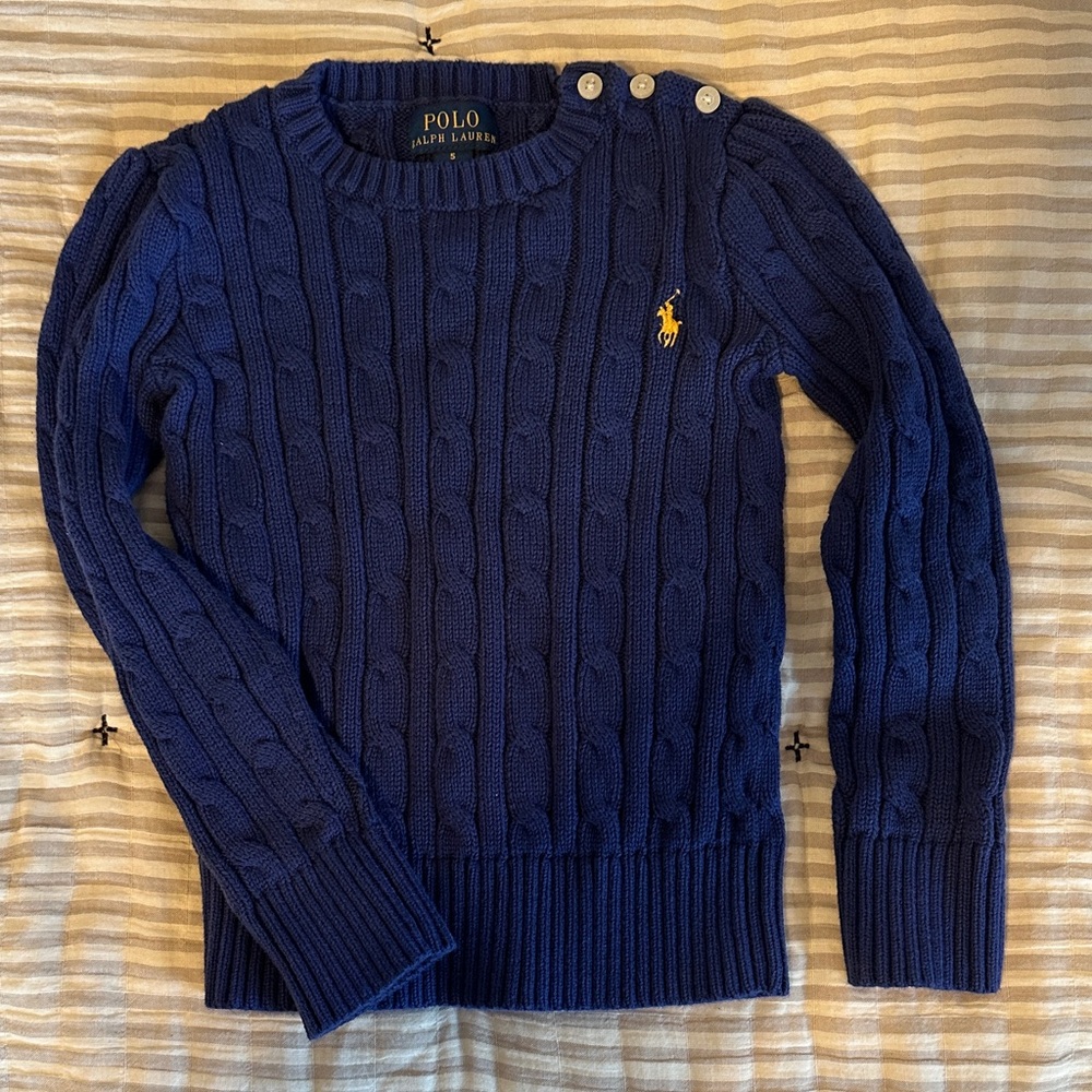 Polo by Ralph Lauren Girls Navy Cable Knit Sweater